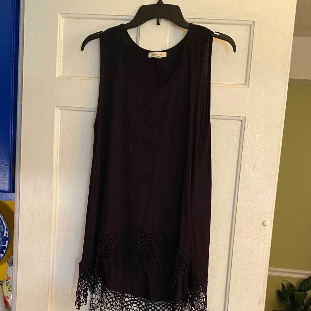Chic Black Sleeveless Top with Crochet Hem